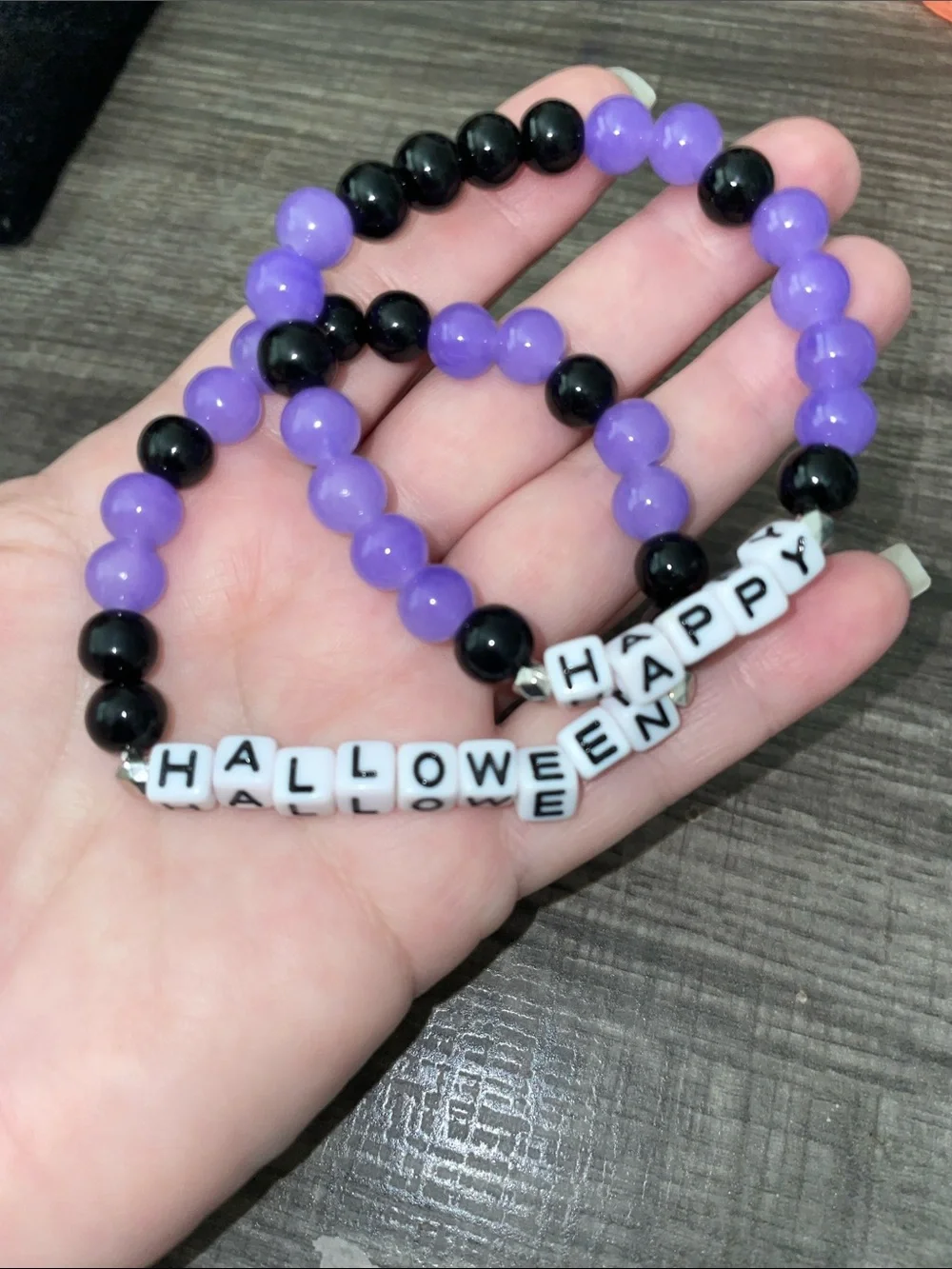 Happy Halloween Bracelets Purple and Black Glass Beads Handmade
